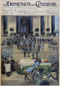 The blessing of the mortal remains of the Duke of Aosta in Turin, after the funeral procession crossed the whole city by Achille Beltrame