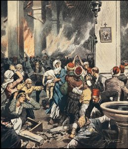The massacres of Armenians in Turkey in 1909 in Adana, illustration by Achilles Beltrame (1871-1945) in “La Domenica del Corriere” of May 1909 by Achille Beltrame