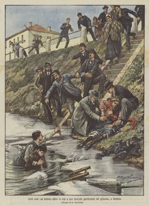 Humble heroes, a soldier saves the lives of two girls who fell through the ice in Modena by Achille Beltrame