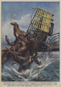 A Truck Loaded with Horses Broke Through the Parapet of a Bridge Near Biella and Fell by Achille Beltrame