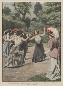 A duel with swords, with bloodshed, between two ladies in the Bois de Boulogne in Paris