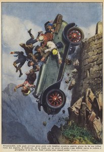A car, in which seven children had taken place, descended a few days ago by Achille Beltrame