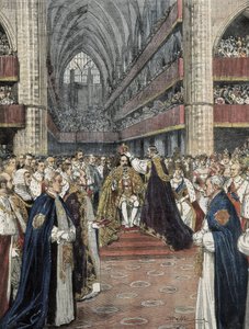 Coronation of Edward VII in the Westminster Abbey. Illustration by Achille Beltrame