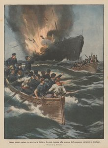 German steamer exploded between Sicily and the Tunisian coast in the presence of the crew by Achille Beltrame