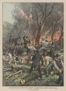 Vast Forest Fires on Lake Como and Lake Maggiore, Troops Trying to Stop the Fire by Achille Beltrame