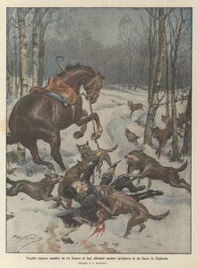 Old Gentleman Attacked by a Pack of Hungry Wolves While Riding in a Forest in Hungary