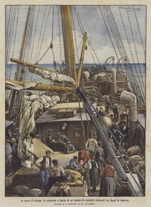 In Search of Fortune, Breakfast on Board a Steamer of Emigrant Peasants from Naples to America by Achille Beltrame