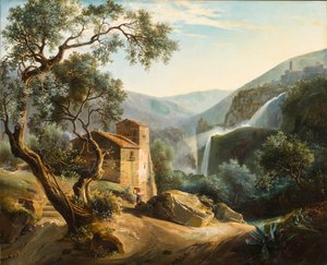 Landscape with a waterfall, c.1830