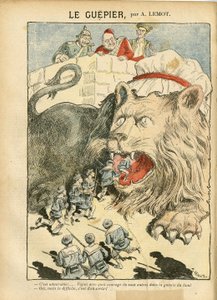 Illustration of Achille Lemot in Le Pelerin, 25/08/07 - Le Guepier - War, Germany Prussia, England Great Britain, Spain, Maritime Marine Seaside - Lion/Tiger by Achille Lemot