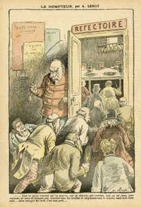 Illustration in Le Pelerin - The tamer - Restaurant Cafes, Gastronomy cook - Combes Emile, Tamer - Food Metaphor by Achille Lemot