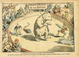 Illustration of Achille Lemot in Le Pelerin, 28/02/04 - The attitude of various nations... - Russia, Russian-Japanese War - Combes Emile, Bear, Fair Bear - Animalisation, Carnival/Game/Circus
