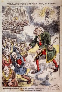 Voltaire is not happy with Achille Lemot - Caricature on the Freemasons - in Pelerin 25/04/1909