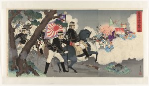 Depiction of Our Army Defeating the Chinese at Pyongyang by Adachi  Ginkō