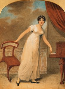 Portrait of a Lady, Standing Full Length in a White Dress by a Piano, 1801 by Adam Buck