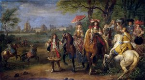 Chateau de Vincennes with Louis XIV and Marie Therese with their Court in 1669