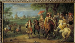 King Louis XIV and Queen Marie-Therese of Austria Walking in Front of the Castle of Vincennes by Adam Frans van der Meulen
