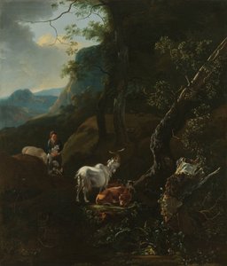 A Shepherdess with Animals in a Mountainous Landscape