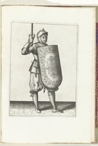The Exercise with the Targe and Rapier: The Soldier Holds the Drawn Rapier No Higher Than His Face (No. 5), 1618