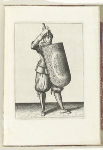 The Exercise with the Targe and Rapier: How the Soldier Should Close the Visor of His Helmet with the Targe and the Drawn Rapier in Hand (No. 7), 1618
