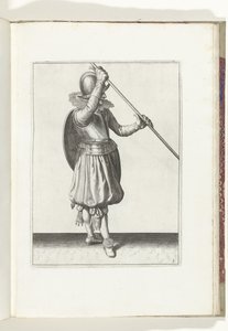 The Exercise with Shield and Spear: The Soldier with the Spear Diagonally in Both Hands with the Right Hand by the Head and the Shield on the Back (No. 3), 1618