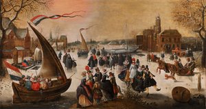 Winter Landscape with Elegant Skaters on a Frozen Lake by Adam van Breen