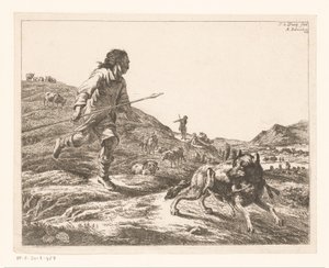 Herder Chasing a Wolf by Adam von Bartsch