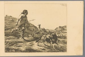 Shepherd Chasing a Wolf by Adam von Bartsch