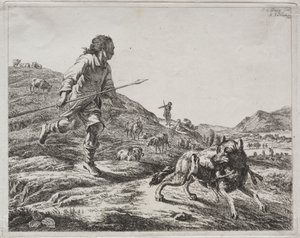 Shepherd Chasing a Wolf by Adam von Bartsch