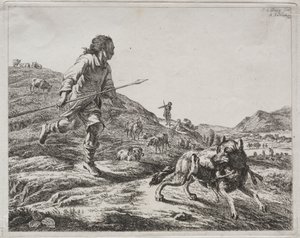 Shepherd Chasing a Wolf by Adam von Bartsch