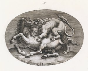 Speculum Romanae Magnificentiae: Lion Attacking a Horse, c. 1540-80 by Adamo Scultori
