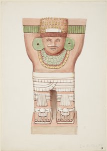 Caryatid from the Outer Chamber, Temple A, Ball Court Temple, Chichen Itza, Mexico by Adela Breton