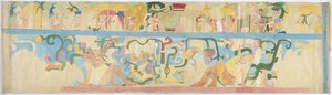Copy of a mural painting from the south west wall, Upper Temple of the Jaguars, Chichen Itza, Mexico