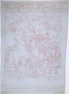Drawing of the South Wall, Upper Temple of the Jaguars, Chichen Itza, Mexico by Adela Breton