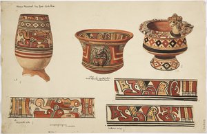Three jars and three designs from Nicoya, Costa Rica