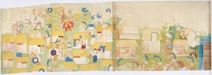 Tracing of a mural painting (in four parts - a,b,c,d) from the south west wall, Upper Temple of the Jaguars, Chichen Itza, Mexico by Adela Breton