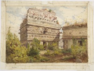 Ruins from Chichen Itza, Yucatan, Mexico Depicts west facade of the Iglesia