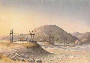 Suspension Bridge of Hide Thongs (Repaired with Chain) over the Maypu, Five Leagues South of Santiago, Chile, January 11th 1851