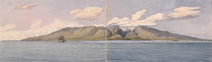 Tahiti [Society Islands]. The Ravine of Fautaua - Crown or Diademe Mountain in the Centre of the Island, and the Town of Papeiti, 24 August 1849