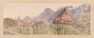 Village and Head House of the Segu Tribe or On the Manuk or Segur River from West Indies, North American and Borneo Scrapbook
