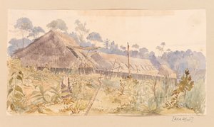 Village of the Stang Tribe from West Indies, North American and Borneo scrapbook by Admiral Sir Edward Gennys Fanshawe