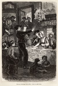 A wedding in Kruiningen, after the celebration of the wedding by the mayor, the feast brings together the cortege and the young wives in a cabaret, where the local poet received a compliment to the young spouses with the sound of the violin and a flute by Adolf Alexander Dillens