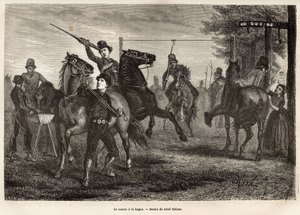 The Race to the Ring in Niewland, the Young Riders Compete for, Weapon of a Wooden Spear, Removing the Ring from the Gantry Where It Is Suspended, Horse Throws Gallop; for the Most Clumsy, a Spoon of Wood is Also Suspended from a Nearby Sign Which Will Be