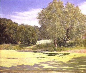 A Fisherman Leaving a Pond by Adolf Alfred Larsen