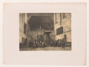 Church Interior with Figures by Adolf Carel Nunnink