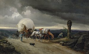Horses Drawing Carts up a Hill