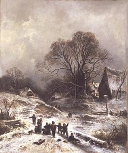Children playing in the snow by Adolf Heinrich Lier