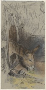 Stable with a Eating Donkey by Adolf le Comte