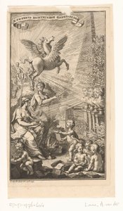 Allegorical Representation with Writing Woman, Busts, Pegasus, and Apollo (Title Page for: Cornelis Sweerts, Poetic Emblems, 1736) by Adolf van der Laan