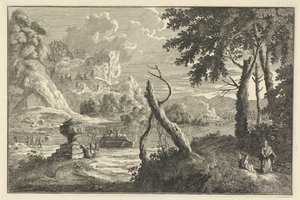 Arcadian River Landscape with Broken Tree by Adolf van der Laan