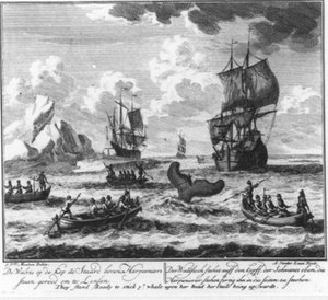 The Whale on the Head, the Tail Above, Harpooners Ready to Lense (No. 5 from the Whaling Series) by Adolf van der Laan